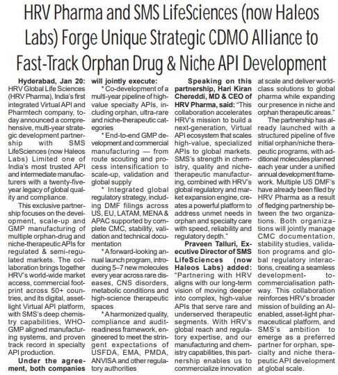 Deccan News Coverage of Haleos Partnership